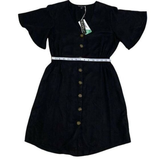 Velvet Heart Black V-Neck Flutter Sleeve Front Button Dress Size S - Picture 7 of 10